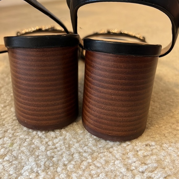 New Talbots Black Leather Block Heel Sandals Size 10 1/2 Medium - Picture 5 of 6